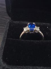 Sapphire Lady's Stone & Diamond Ring 4 Diamonds .50 Carat T.W. 10K White Gold